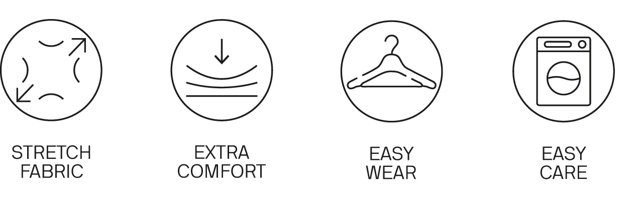 STRETCH FABRIC EXTRA COMFORT WRINKLE FREE EASY CARE